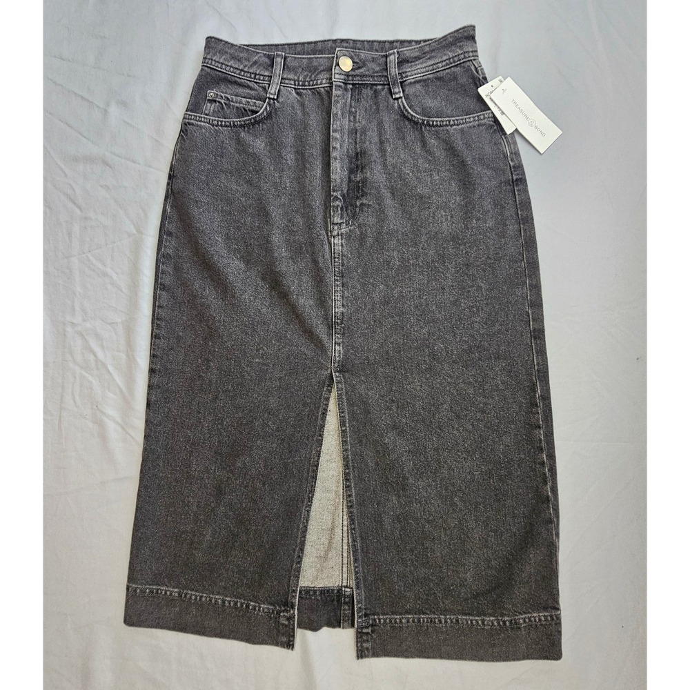 Treasure & Bond Size 29 Denim Midi Skirt Faded Black NWT L531